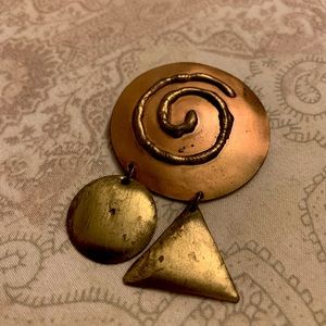Artist-Made Copper Dangle Brooch